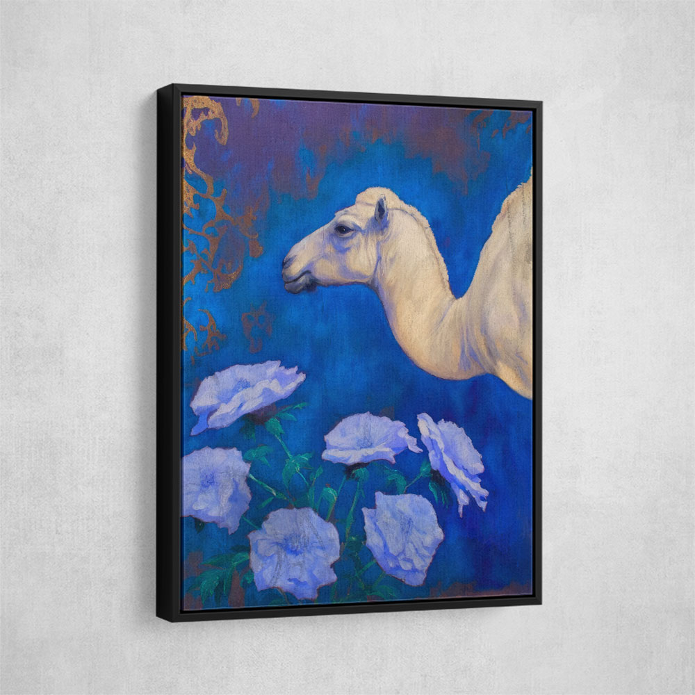 Camel With Blue Flowers Wall Art